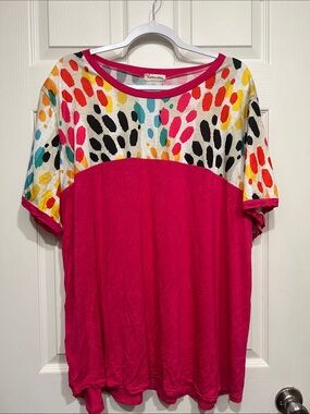 Southern Stitch Women’s Bright Colorblock Short Sleeve Top with Multicolor Print